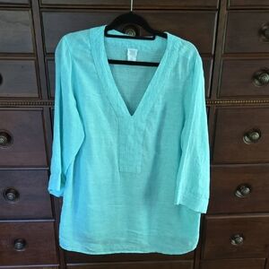 Sigrid Olsen Linen Blouse Light Green Size 1X